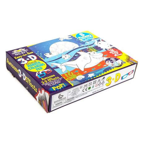 3D Colouring Set with 12 Markers, 3D Glasses & Spray Bottle (Sea Creatures)