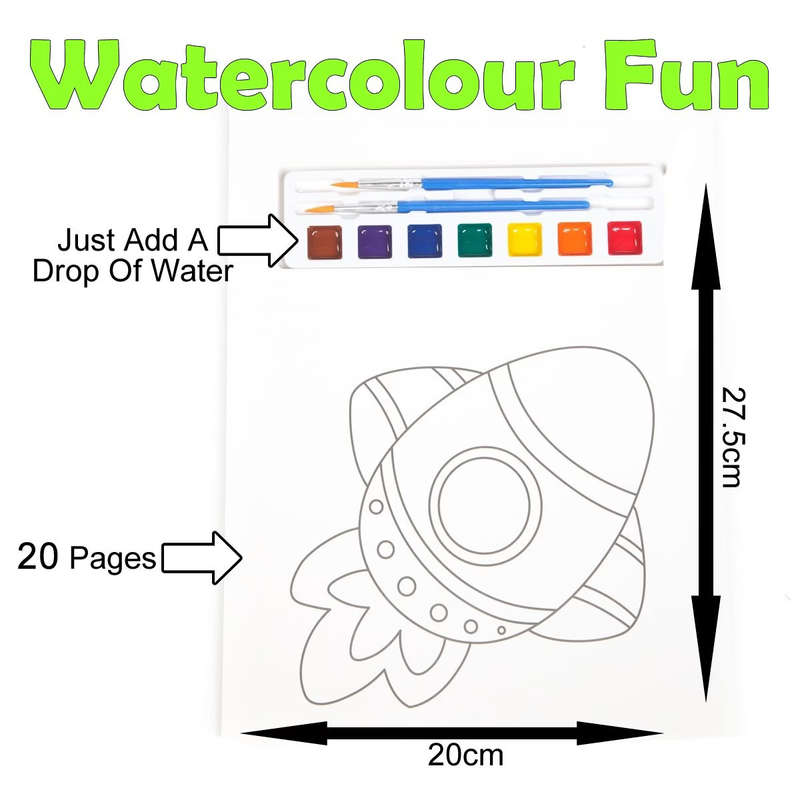 Water Paint Colouring Book Set - 20 page (Exploring Space)