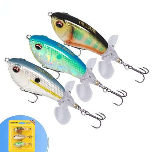 3 Piece Truscend Topwater Fishing Rapala Lure Spinning Tail With BKK Hooks