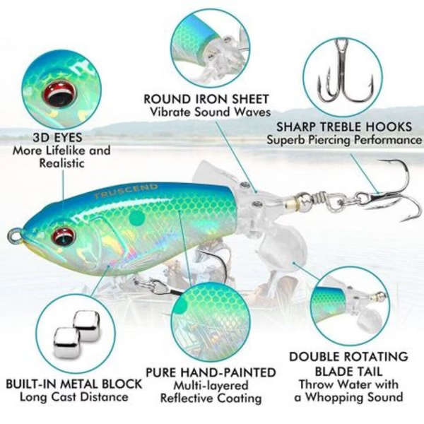 3 Piece Truscend Topwater Fishing Rapala Lure Spinning Tail With BKK Hooks