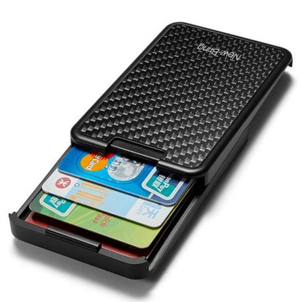 New-Bring Aluminum Sliding Card Holder - RFID Blocking (Black &amp; Carbon)