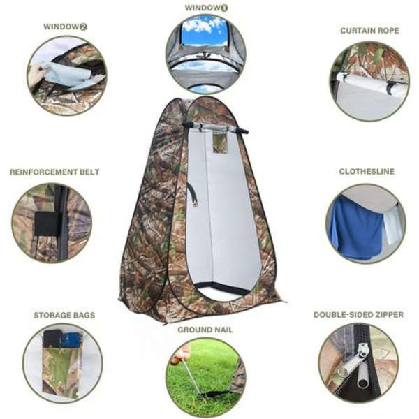 Pop-Up Camping Shower Tent With Toilet &amp; 2 Sun Showers (150 x 150 x 190CM)