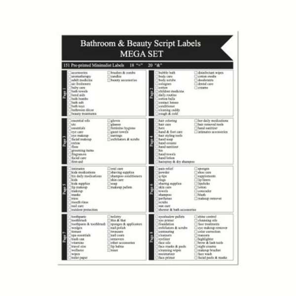 189 Piece Bathroom &amp; Beauty Adhesive Label Set