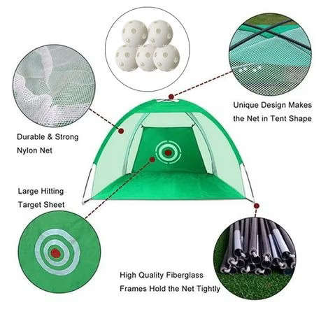 Portable Golf Practice Net 200cm x 140cm with Practice Balls & Carry Bag - Green