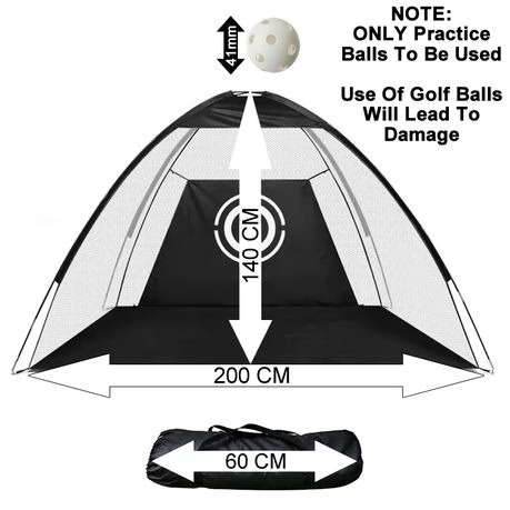 Portable Golf Practice Net 200cm x 140cm with Practice Balls & Carry Bag - Black