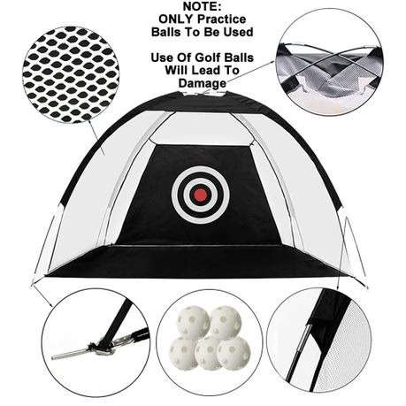 Portable Golf Practice Net 200cm x 140cm with Practice Balls & Carry Bag - Black