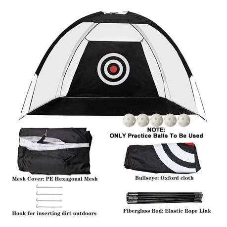 Portable Golf Practice Net 200cm x 140cm with Practice Balls & Carry Bag - Black