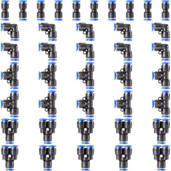 40pc Push In Connector Set - 6mm(10x T, 10x 90 Degree, 10x Straight, 10x Y)