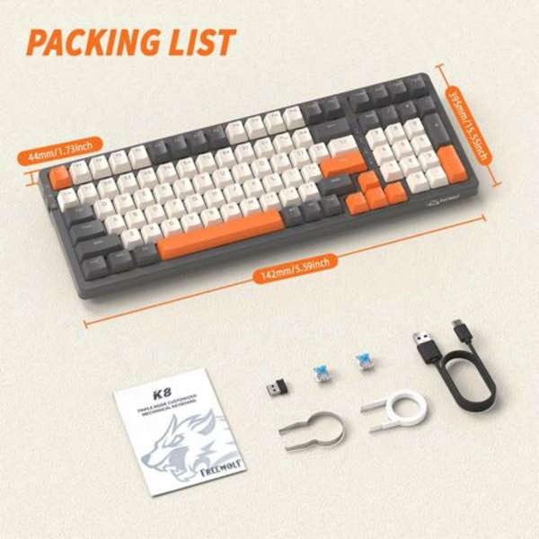 K8 RGB Mechanical Gaming Keyboard -3 Connections USB C/BT5.0/2.4g