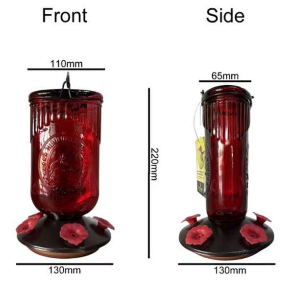 Antique Look Red Glass Sunbird &amp; Hummingbird Feeder - 650ml Capacity