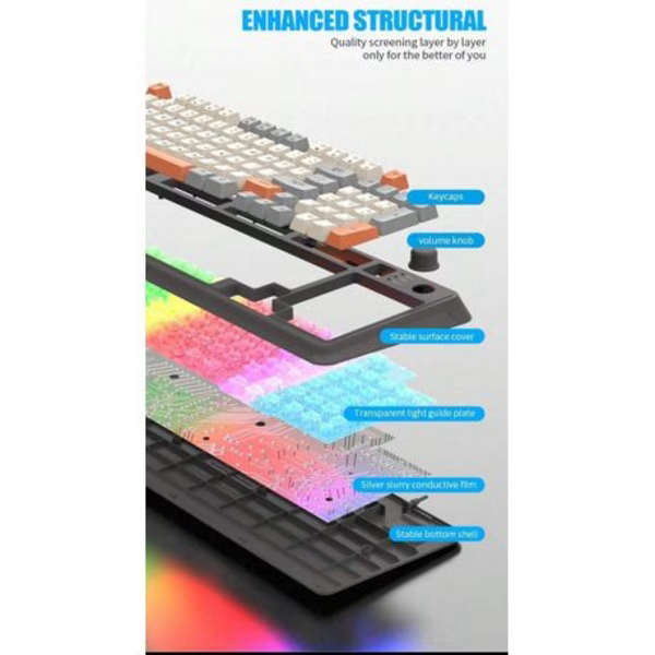 K82 Wired LED Gaming Keyboard With Rotatable Multimedia Function Keys - Grey, White
