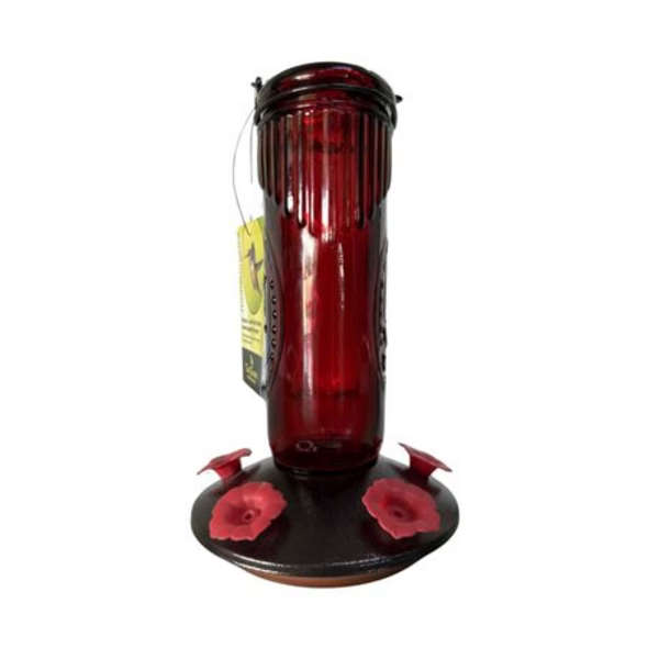 Antique Look Red Glass Sunbird &amp; Hummingbird Feeder - 650ml Capacity
