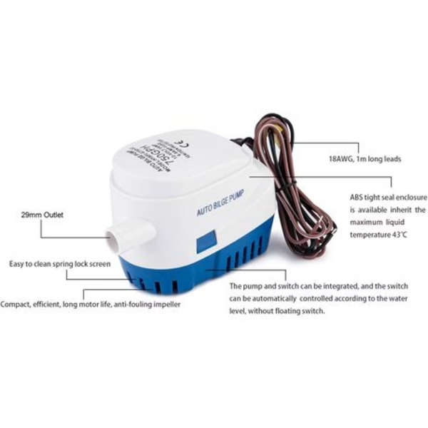 Automatic fully submersible 12 volt DC bilge pump (750GPH)