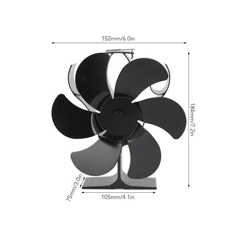 6 Blade Thermal Fan with Ribbed Body for Closed Combustion Fireplaces