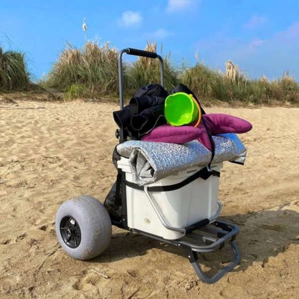 Collapsible Beach Trolley Cart with Tie-Down Straps, Pump &amp; Mesh Bag.