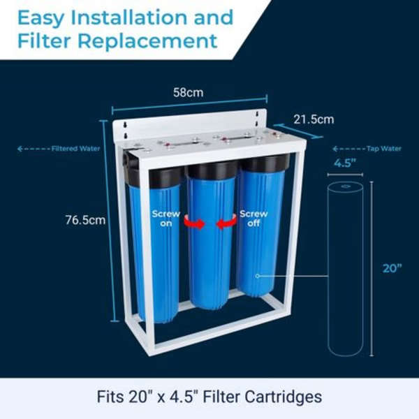 3-Stage 20" House Water Filter with 1 Micron Filters &amp; Carbon Filter(Floor)
