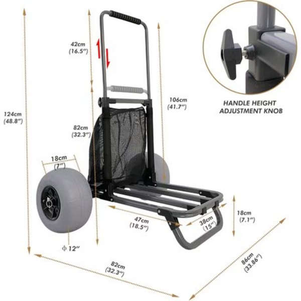 Collapsible Beach Trolley Cart with Tie-Down Straps, Pump &amp; Mesh Bag.