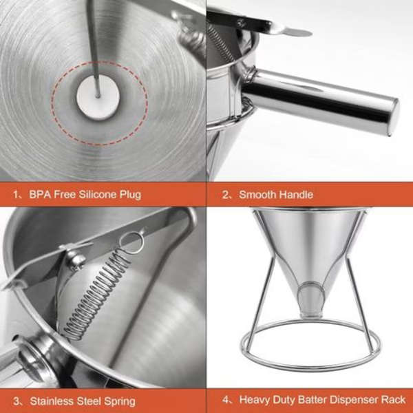 Stainless Steel Batter Dispenser (1200ml/40oz) with Stand &amp; 4 Nozzles