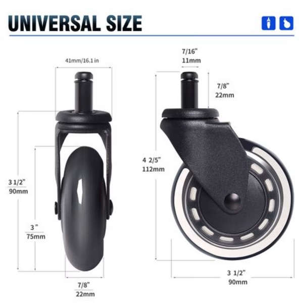 T4U Office Chair Castor Wheels with Bearing Guard (All Floors) (Set Of 5)