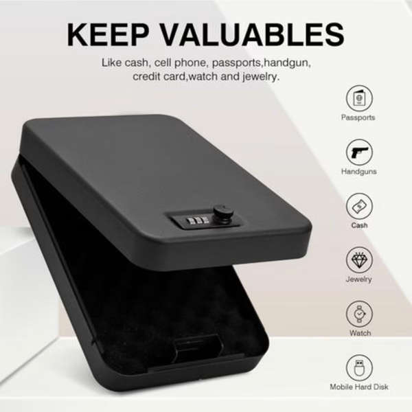 Portable Combination Travel Safe/Lock Box with Cable Tether
