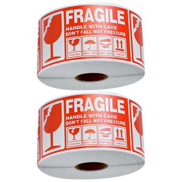 2x 500 Fragile Labels (2 Rolls 1000 Total Fragile Stickers)