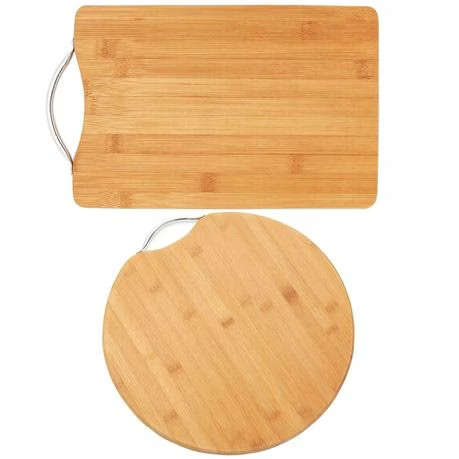 2PC Bamboo Cutting Board Set - Round(32cm) & Rectangular(38cmx28cm)