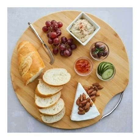 2PC Bamboo Cutting Board Set - Round(32cm) & Rectangular(38cmx28cm)