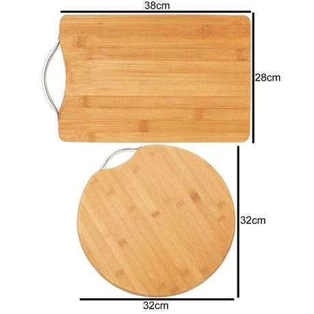 2PC Bamboo Cutting Board Set - Round(32cm) & Rectangular(38cmx28cm)
