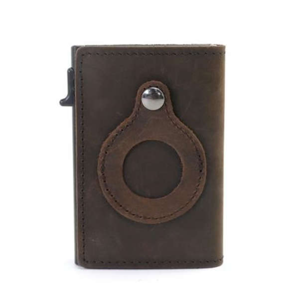 T4U Genuine Leather Pop-Up Credit Card Wallet with Airtag Holder