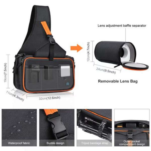 PULUZ Crossbody Camera Bag with Removeable Lens Bag.