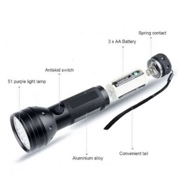 UV Flashlight Black Light 51 LED 395 NM Pet Urine Detector for Scorpion