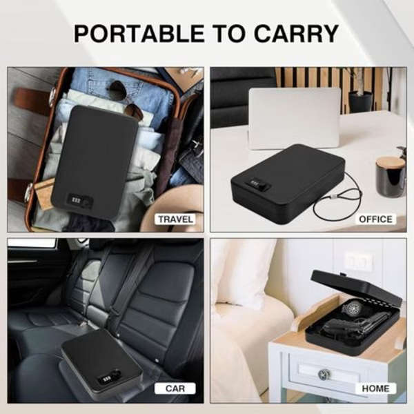 Portable Combination Travel Safe/Lock Box with Cable Tether