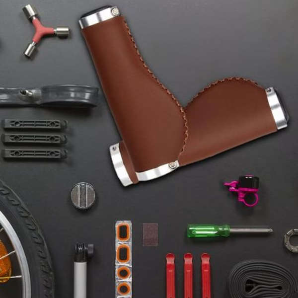 PU Leather Ergonomic Grips - Double Lock-On - Brown
