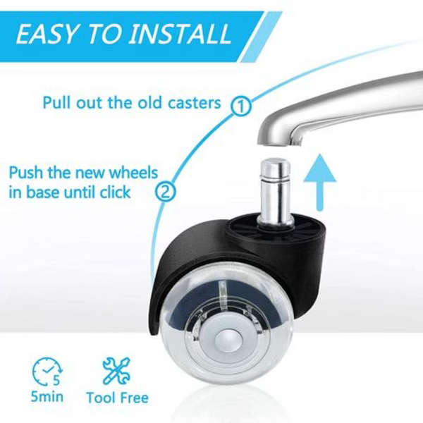 T4U Office Chair Castor Wheels for All Floors - Double Wheel (Set Of 5)
