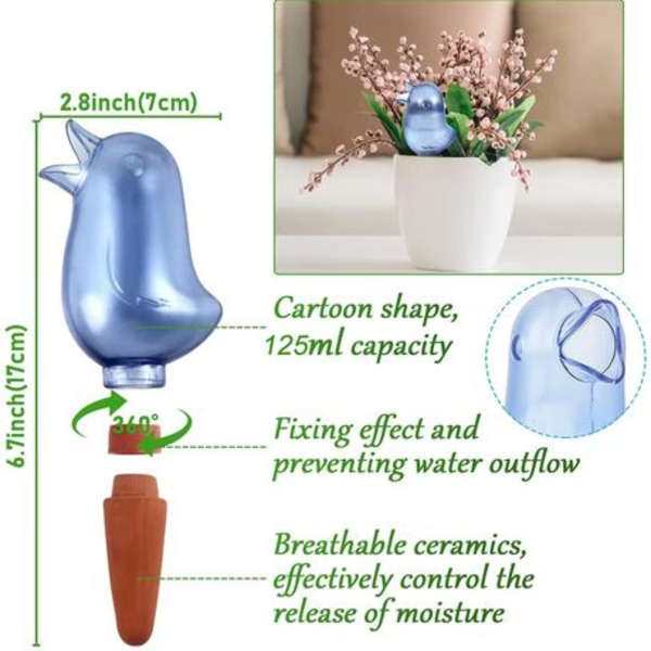 1500ml Long Spout Watering Can with 2 Bird Shaped Auto Water Feeders