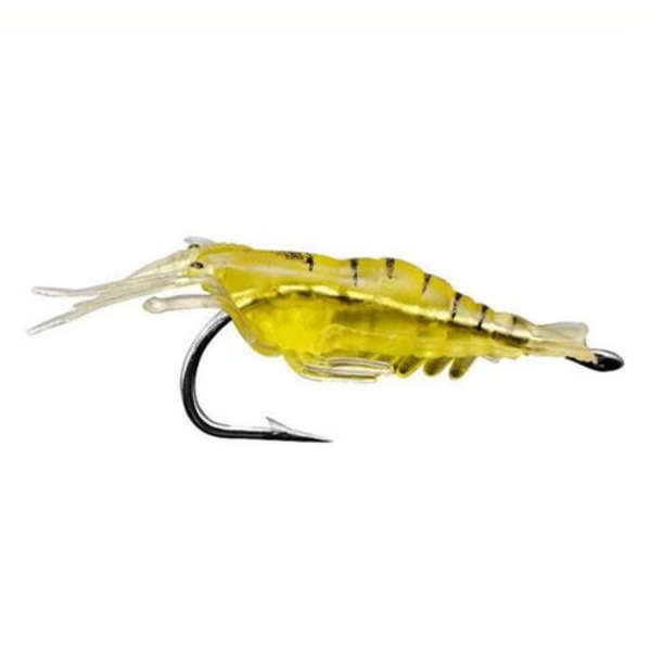 10 Piece Shrimp Lures with Hook Yellow - 4cm