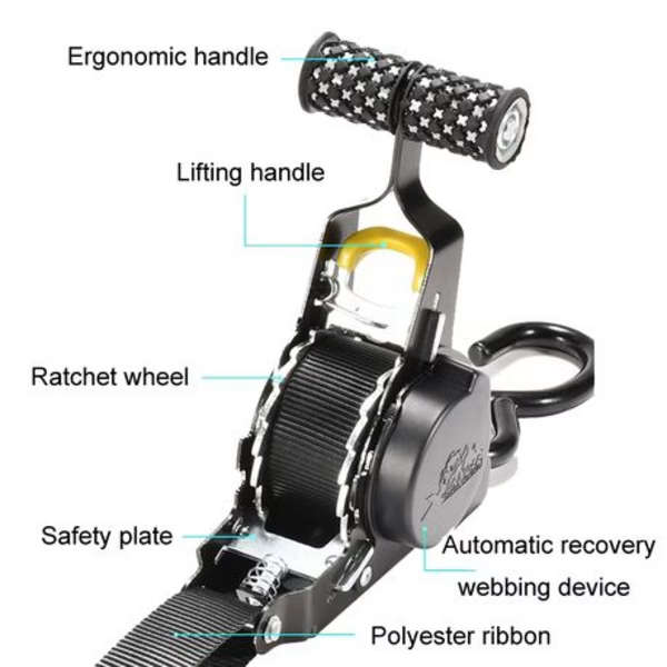Automatic Retract Tensioner Cargo Fixing Straps for Car/Motorcycle 3m