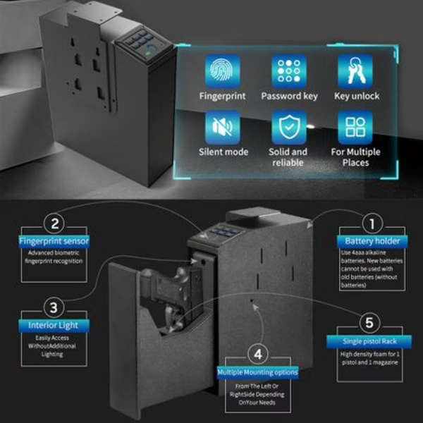Biometric Handgun Safe With Quick Access Sliding Door &amp; 6 Digit Keypad