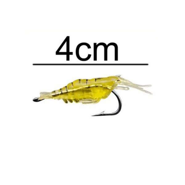 10 Piece Shrimp Lures with Hook Yellow - 4cm