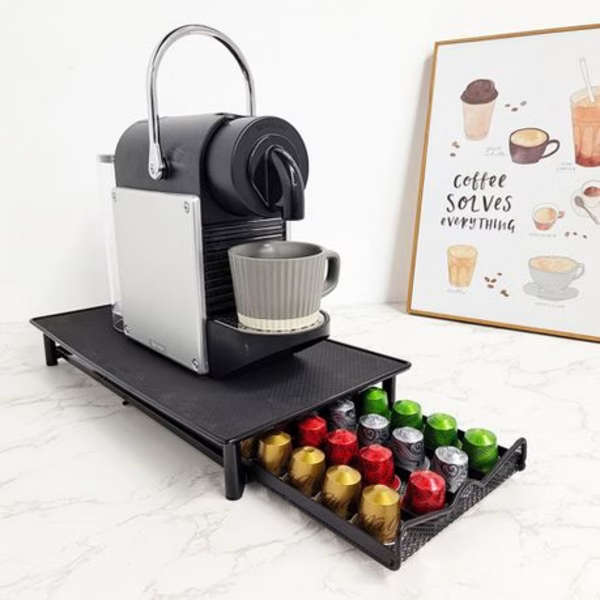 Coffee Capsule Storage Drawer Holds 40 Nespresso Coffee Capsules - Black