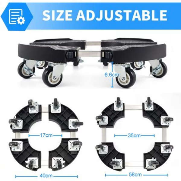 Adjustable, 8 Wheel Plant Caddy (Width 38.5-52CM) Black - Grey