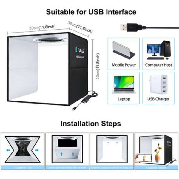 PULUZ 30cm LED Photo Softbox with 6 Colour Backdrops