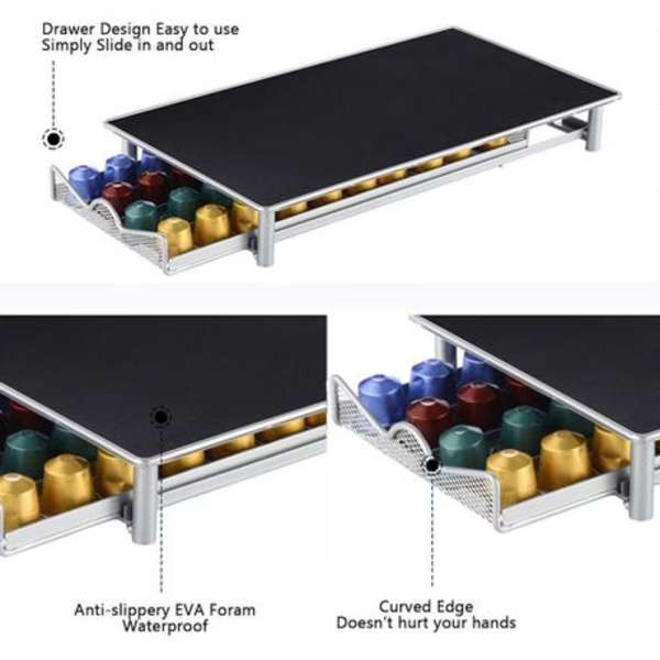 Coffee Capsule Storage Drawer Holds 40 Nespresso Coffee Capsules - Grey