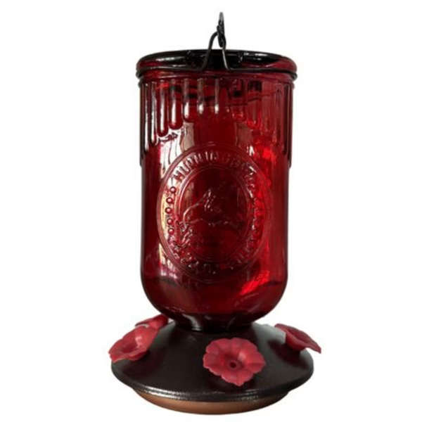 Antique Look Red Glass Sunbird &amp; Hummingbird Feeder - 650ml Capacity
