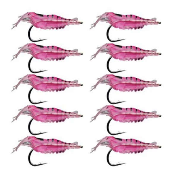 10 Piece Shrimp Lures with Hook Pink - 4cm