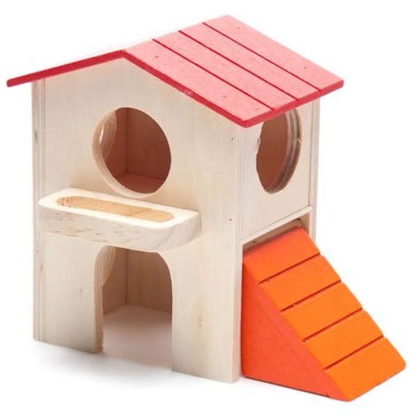CARNO Double Story Wooden Hamster House with Ramp