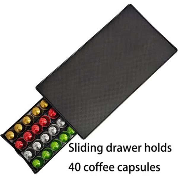 Coffee Capsule Storage Drawer Holds 40 Nespresso Coffee Capsules - Black