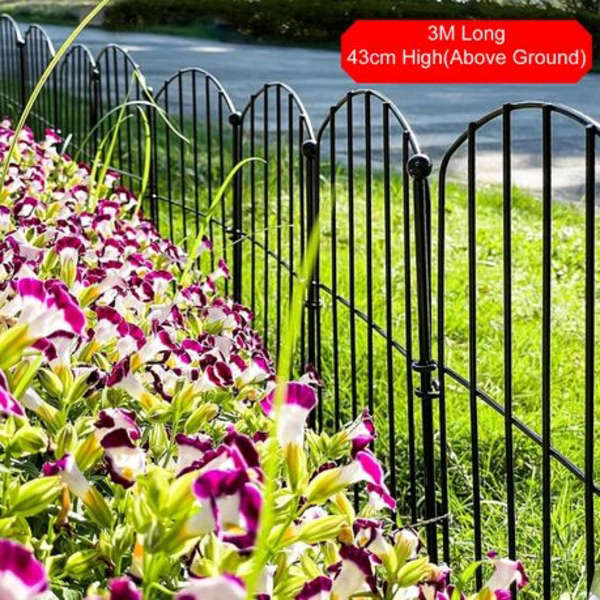 10-Piece Decorative Garden Border Fence - 3m Total Length, 43cm High, Metal