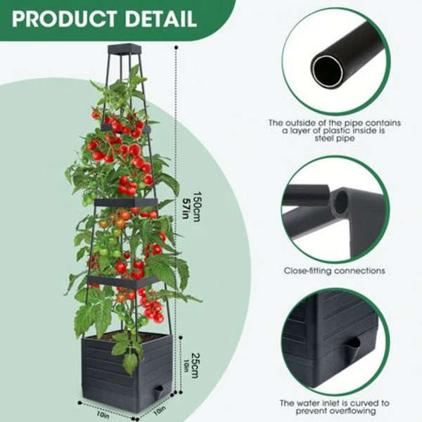 4-Tier Tomato Trellis Planter Kit with Clips and Garden Wire - 150cm High