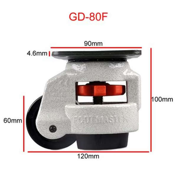 GD-80F Heavy-Duty Caster Wheels with Retractable Foot Pad-4 Pack-250kg Each